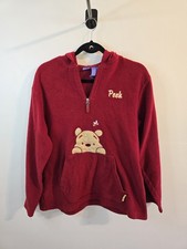 Vintage Disney Ladies Pooh Fleece 1/4 Zip Hoodie Size XL Pocket Embroidered