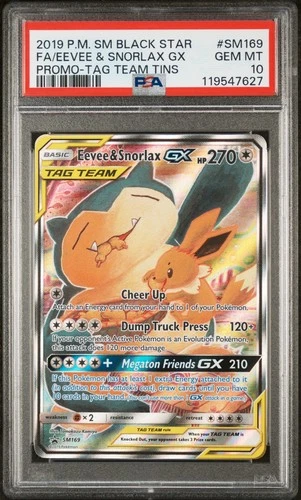 Eevee & Snorlax GX SM 169 PSA 10 Sun & Moon Team Up Black Star Promo - FAST🚚
