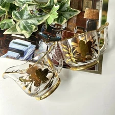 Vintage Gold Floral Design Cream & Sugar Bowl Set 