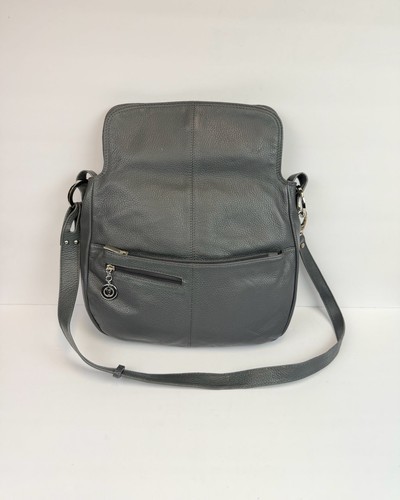Valleverde Gray Leather Flap Crossbody Bag