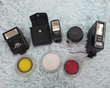 Vintage Camera Flash/Lens Filter Lot Focal, Sunpak, Cases/Colored Glass Filters