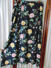 1970s Maxi Skirt- M -Victorian Pink Roses on Black -BOHO STYLE- SALE