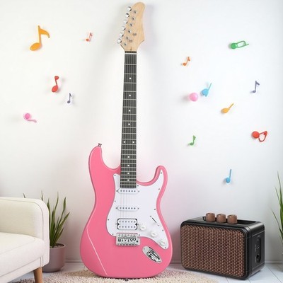 39'' ST-Style Beginner Electric Guitar Set - Full Size HSS Amp Tremolo Pink