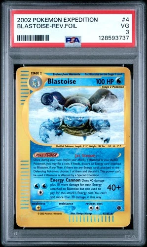 2002 POKEMON EXPEDITION #4 BLASTOISE-REVERSE FOIL PSA 3