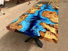 Olivenholz Ozean Eisblau Epoxid Fluss Tischplatte | Maßanfertigung Handarbeit