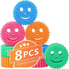 8 Pack Colorful Smile Scrub Sponges – Temperature Controlled Multi-Use Cleaner