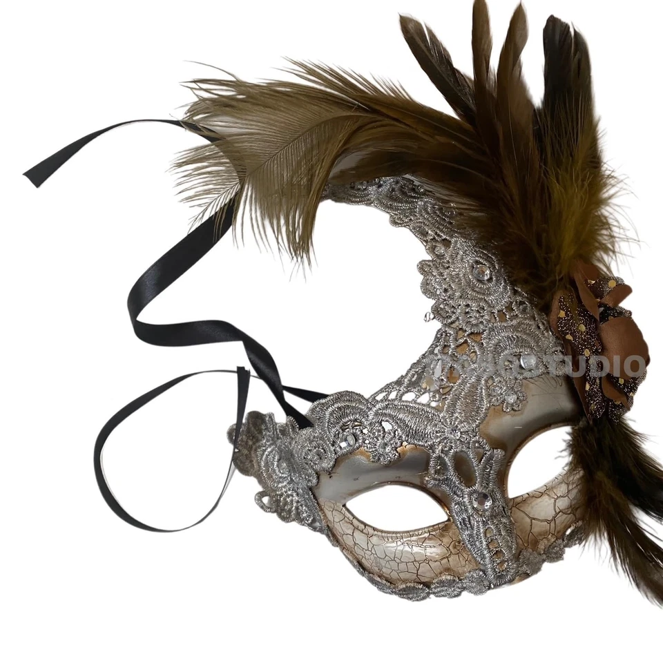 Grey Brocade Lace Masquerade Ball Mask for Adults and Teens Comfortable Fit - Image 3 of 3