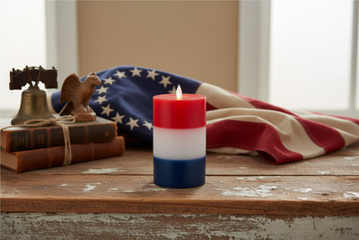 Americana 3.5'' x 6'' Red White and Blue Flickering Flameless LED Candle timer