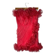 ASOS Pink Tulle Ruffle Strapless Mini Dress Zip Back Size 8