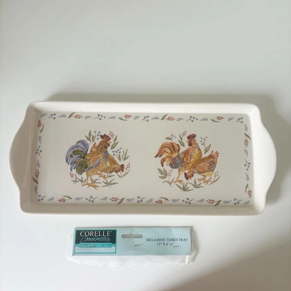 Corelle Coordinates "Country Morning" Melamine Serving Tray Set Roosters - Image 2 of 4