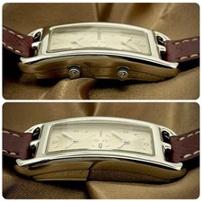 Hermes Cape Cod Deux Zones CC3.210 Quartz Watch Silver Dial Wine Red Strap 8