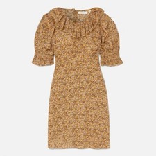 Doen Baudoin Silk Ruffle Short Puff Sleeve Blouse Top Lady Emma Floral Orange