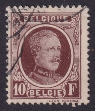 BELGIUM 1927 Albert I 10f Brown SG 373 Used (CV £14)