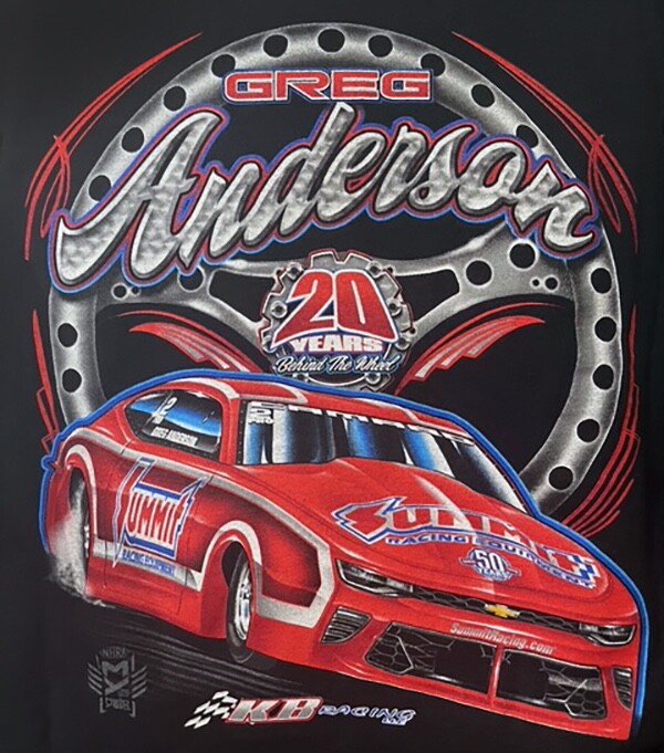 VRHTF NHRA "GREG ANDERSON 20 YEARS OF BEHIND THE WHEEL" PRO STOCK" XL T SHIRT"
