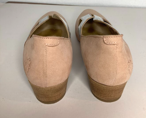 Zapatos sin cordones FLY London beige/rosa gamuza cuero plata tacón bloque 1,75" talla 8,5 - Imagen 18 de 22