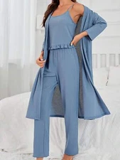 Women's 3 Pieces Loungewear Set With Long Cardigan, Tank, And Drawstring Pants