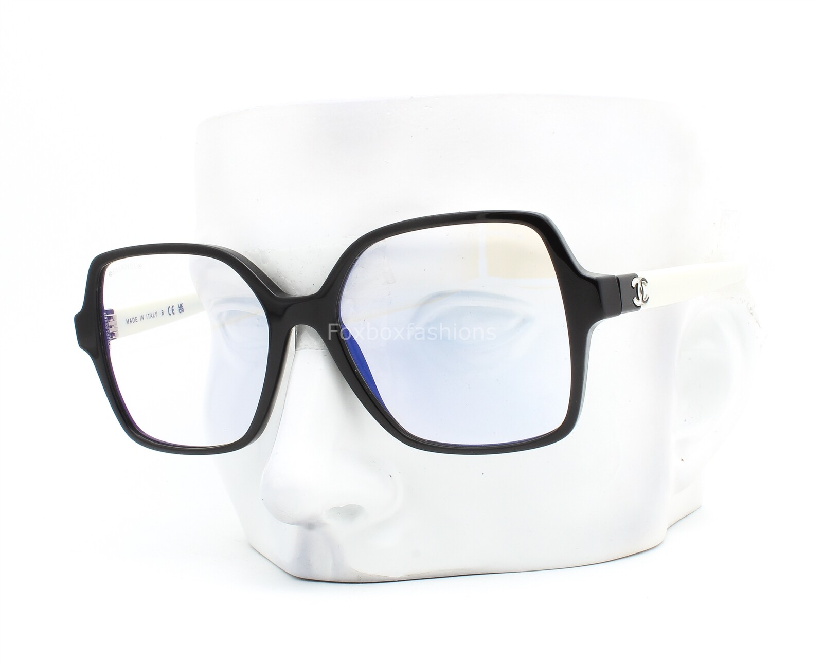 Chanel Blue Light Glasses 3473SA Black Creamy White w/case 53mm Alternative Fit-image