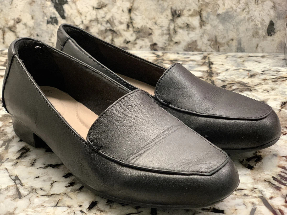 Clarks Collection Shoes Womens 8 M Soft Cushion Slip On Loafers Black Leather