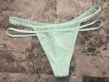NWOT UNBRANDED LARGE AQUA SMOOTH LACE RUFFLE MESH STRAPPY RARE V THONG PANTIES