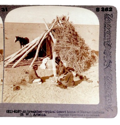 At Breakfast Typical Desert Home Of Navajo Indians Arizona Stereoview Card