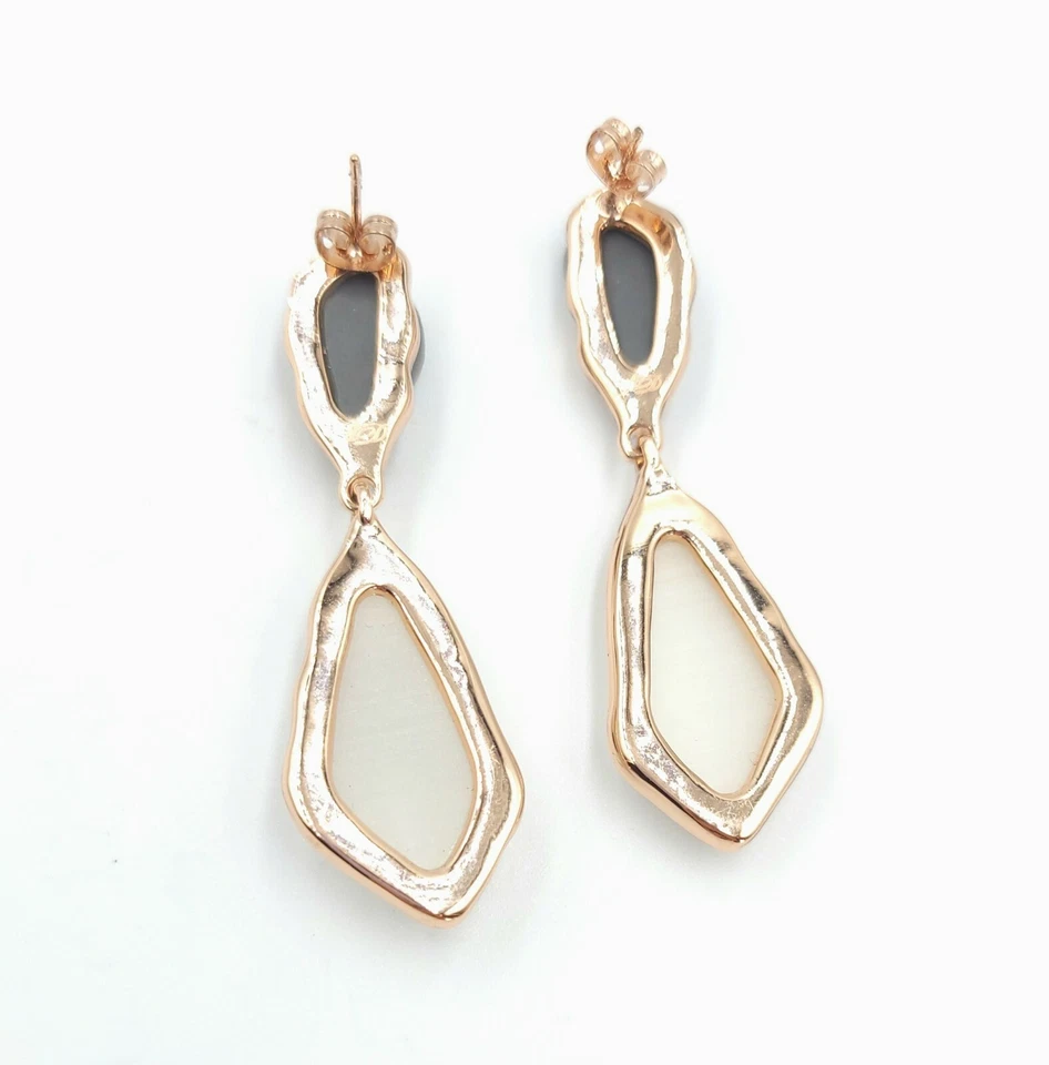Pendientes colgantes de diamantes de imitación de melocotón y ojo de gato blanco color cobre oro rosa  Foto 3 de 4