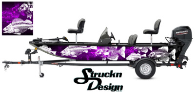 Crappie Fishing Fish Boat Bass Wrap Graphic Vinyl Skeletons Decal Purple Black  