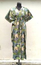 Indian Cotton Green Tree Printed Kaftan Dress Women's Clothing Kaftan Dress US
