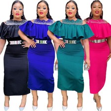 African Women Dashiki Evening Dresses Ruffles Short Sleeve Bodycon Gown Wedding
