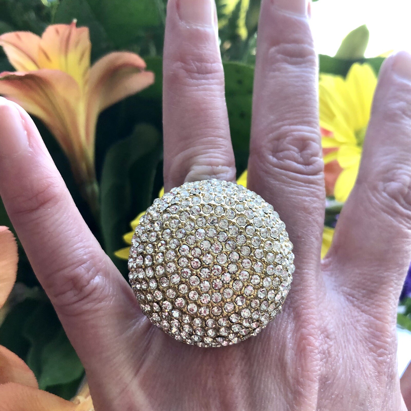 Chunky Round Statement Ring Pave Rhinestone Stret… - image 1