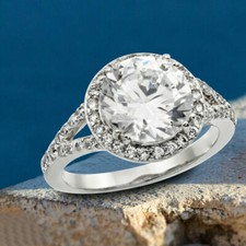 Halo 2.85Ct Round Diamond White Gold Finish Engagement Ring Simulated Size 9.5