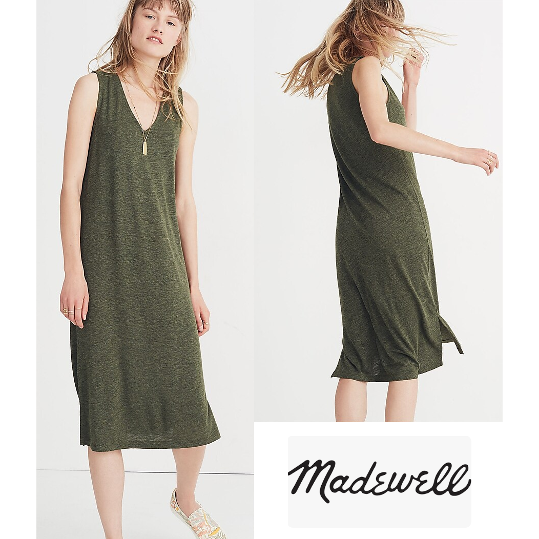 Madewell Super Soft Dark Olive Green V-Neck Jersey Midi Tank Dress Womens Medium Madewell Super Soft Dark Olive Green V-Neck Jersey Midi Tank Dress Womens Medium