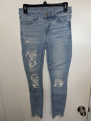 American Eagle Jegging Jeans 2 Short Light Washed Distressed Stretch