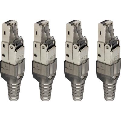 4x Netzwerkstecker werkzeuglos RJ45 Metall Stecker CAT6A LAN vergoldete Kontakte