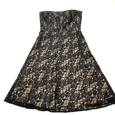 Ann Taylor LOFT Women's Black & Tan Strapless Dress Floral Lace No Belt Size 6