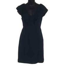 Jenny Yoo Womens Size 2 Dress Gabby Ruffled V Neck Navy Blue Altered