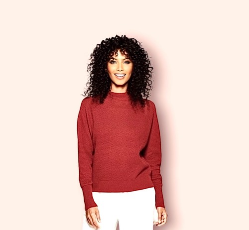 Red Waffle Knit Mock Neck Sweater 