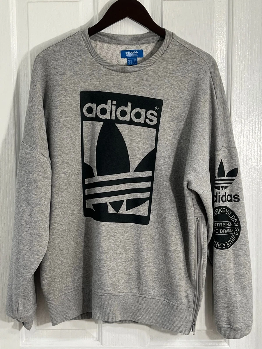 ADIDAS Originals Sweatshirt Sweater Side Zipper Trefoil Pullover Gray  Medium M | eBay