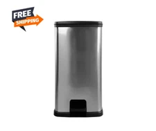 13.2 Gallon Trash Can, Plastic Rectangular Step Kitchen Trash Can, Silver, NEW