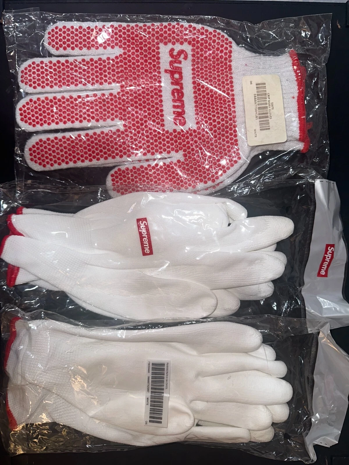 NEUF BOÎTE À GANTS DE TRAVAIL SUPREME LOGO BOGO PRÊT À EXPÉDIER CONSTRUCTION ROUGE BLANC