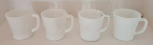 4 VTG Fire King White Mugs Restaurant Ware Coffee Cups ~Anchor Hocking~ D Handle