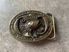 Vtg Bass Anglers Sportsman Society Fishing 20th Anniversary Belt Buckle 1987