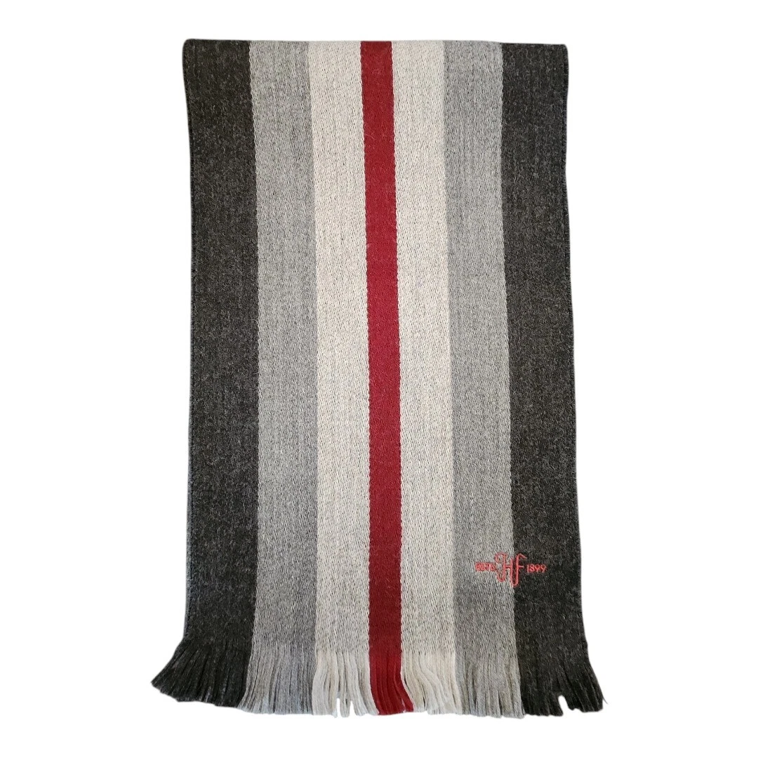 NWT HICKIE FREEMAN Grey Red Striped Scarf Merino Wool Fringed Men's One Size