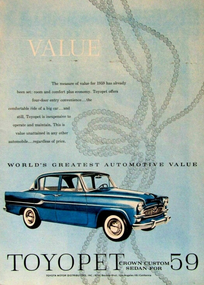 1959 Toyota Toyopet Crown Custom Sedan Original Print Ad 8.5 x 11
