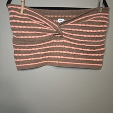 Aerie Women's Halter Twist Tube Top Size XL Knit Brown And Pink Ribbed Striped 