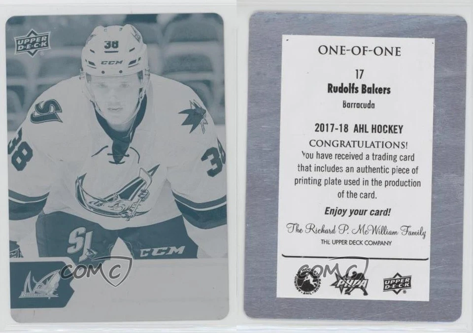 2017-18 Upper Deck AHL Printing Plate Cyan 1/1 Rudolfs Balcers #17 s9z - Image 3 of 3
