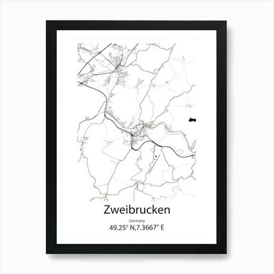Zweibrücken,Deutschland Minimalistische Karte Gerahmt Wandbild Poster Leinwanddruck Bild
