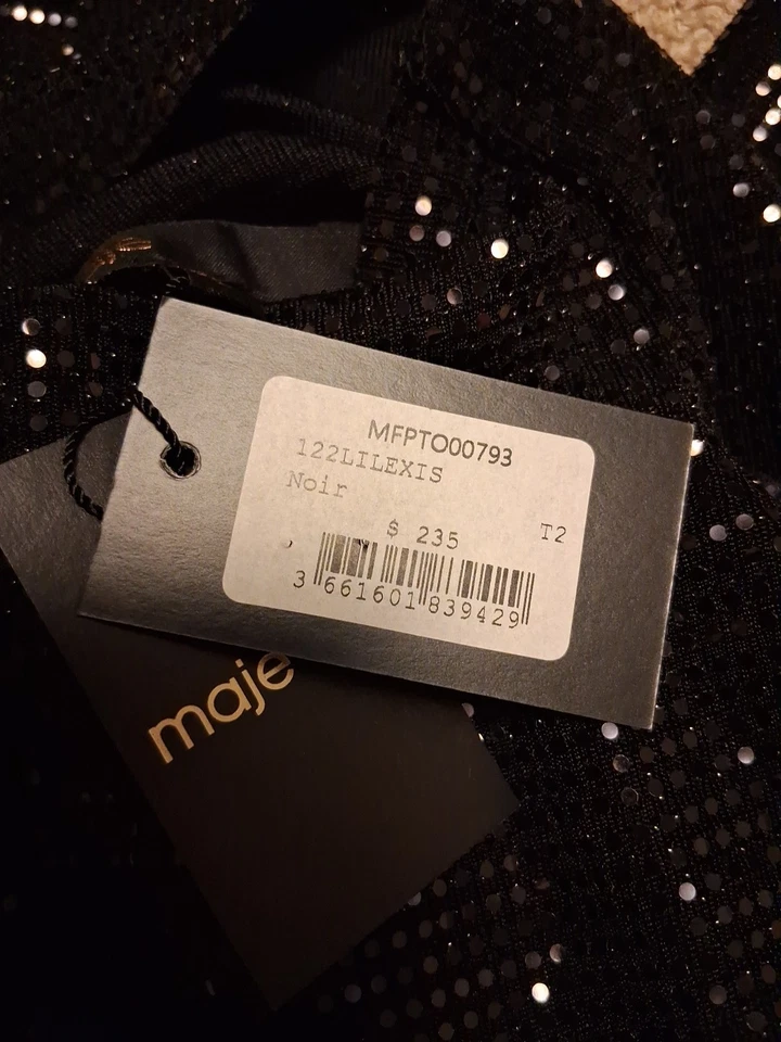 Top tejido para mujer Maje Lilexis brillo cuello falso talla FR 2 US M NUEVO CON ETIQUETAS Foto 4 de 4