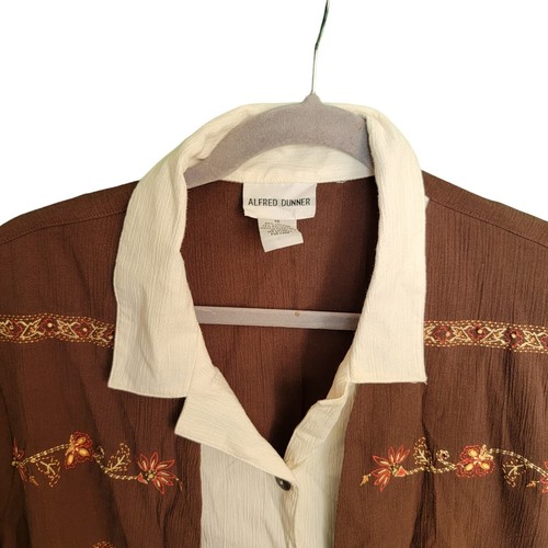 Y2K Vintage Brown White Floral Embroidered Retro Twofer Deadstock Blouse Size 14 - Picture 3 of 11