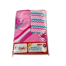 Kidgets Hooded Towel & Washcloth Set - Pink Multicolor Print