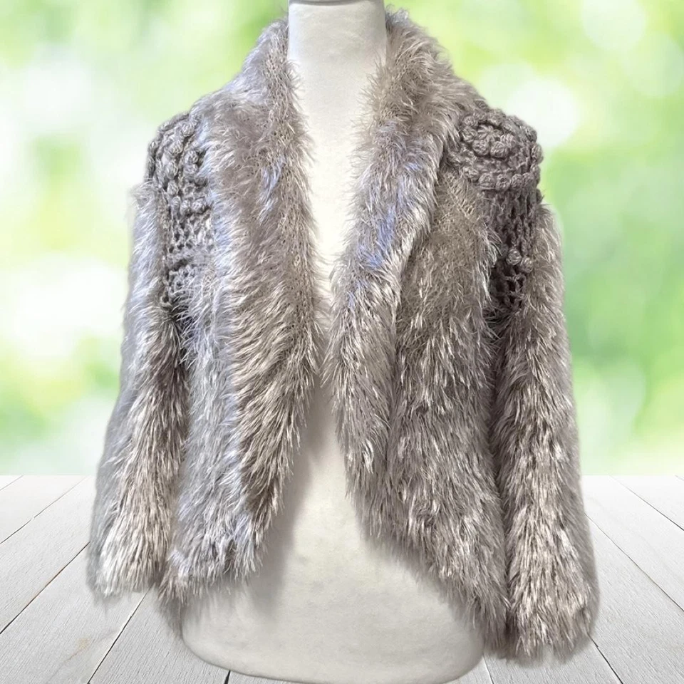 Cárdigan Vintage COLECCIÓN DRESSBARN Mujer S M Mohair Imitación Piel Crochet Años 90 Boho Foto 4 de 4